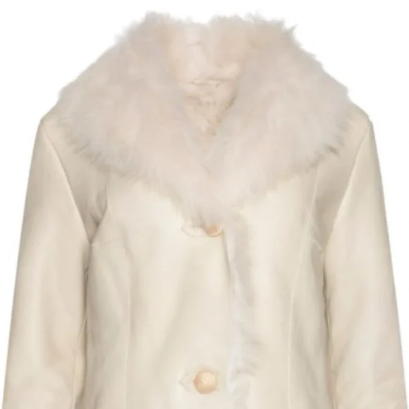 WOLFIE FURS NAPPA SUEDE AND TOSCANA SHEARLING FUR COAT IN CREAM COLLAR/CUFFS US6 - Picture 4 of 15